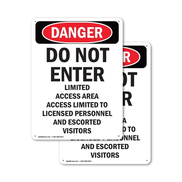 Signmission Do Not Enter Limited Access Area Danger Sign, Plastic, 10in W x 14in L, 2PK OS-2PACK-DS-P-1014-V-2134 - main